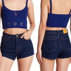 Free People Berkinette Crochet Brami Bralette Crop Top Royal Blue Size Small